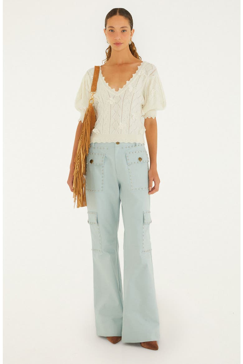 Richilieu Butterfly Appliqué Pointelle Sweater, Alternate, color, OFF-WHITE