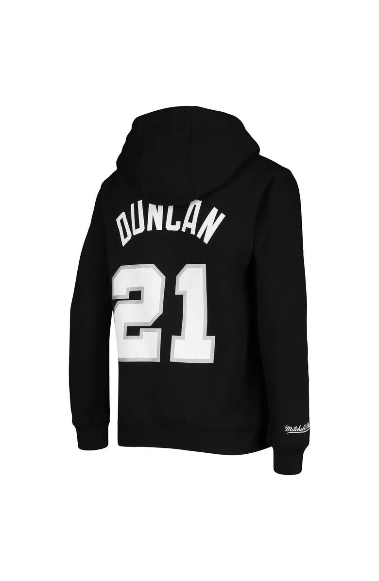 Mitchell & Ness Youth Mitchell & Ness Tim Duncan Black San Antonio Spurs Hardwood Classics Name & Number Pullover Hoodie, Alternate, color, 