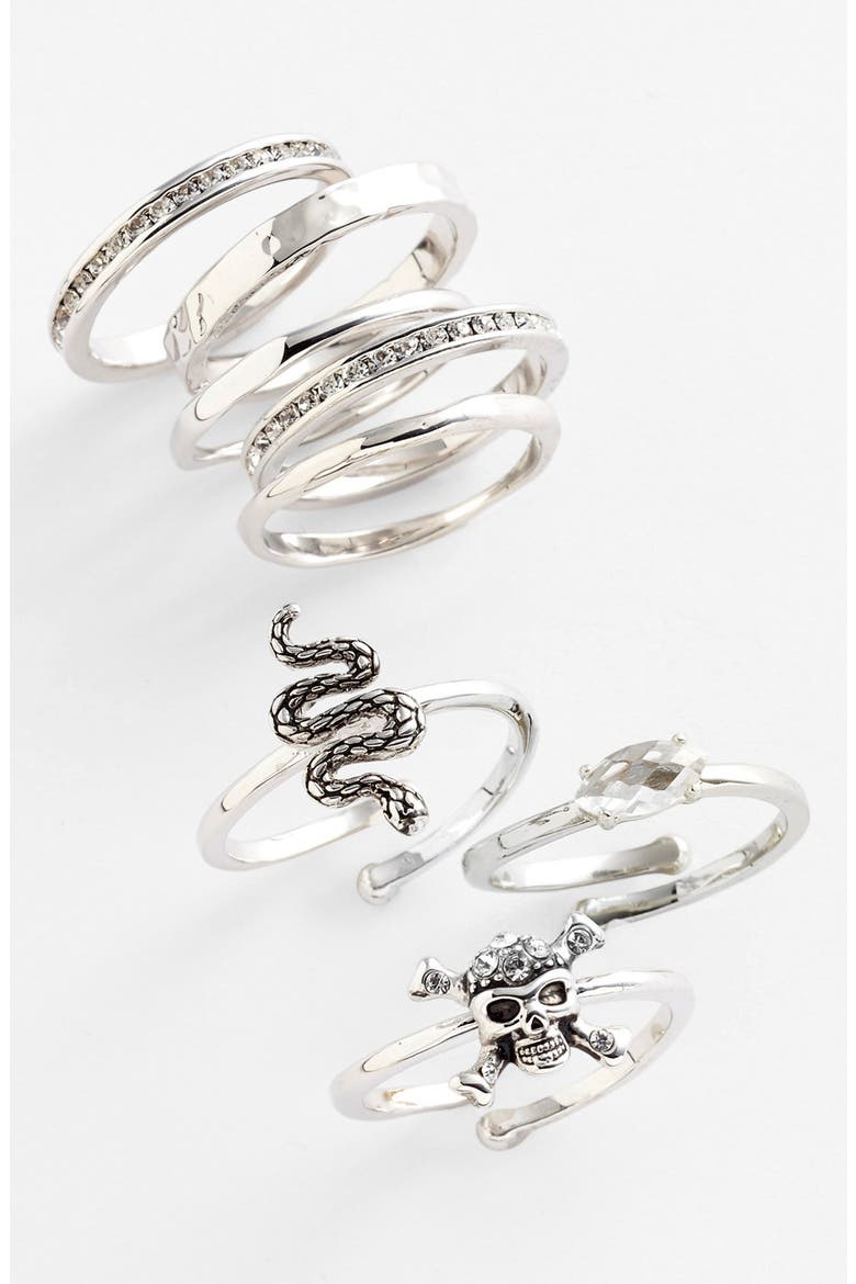 Slim Stackable Rings, Alternate, color, SILVER/CLEAR CRYS