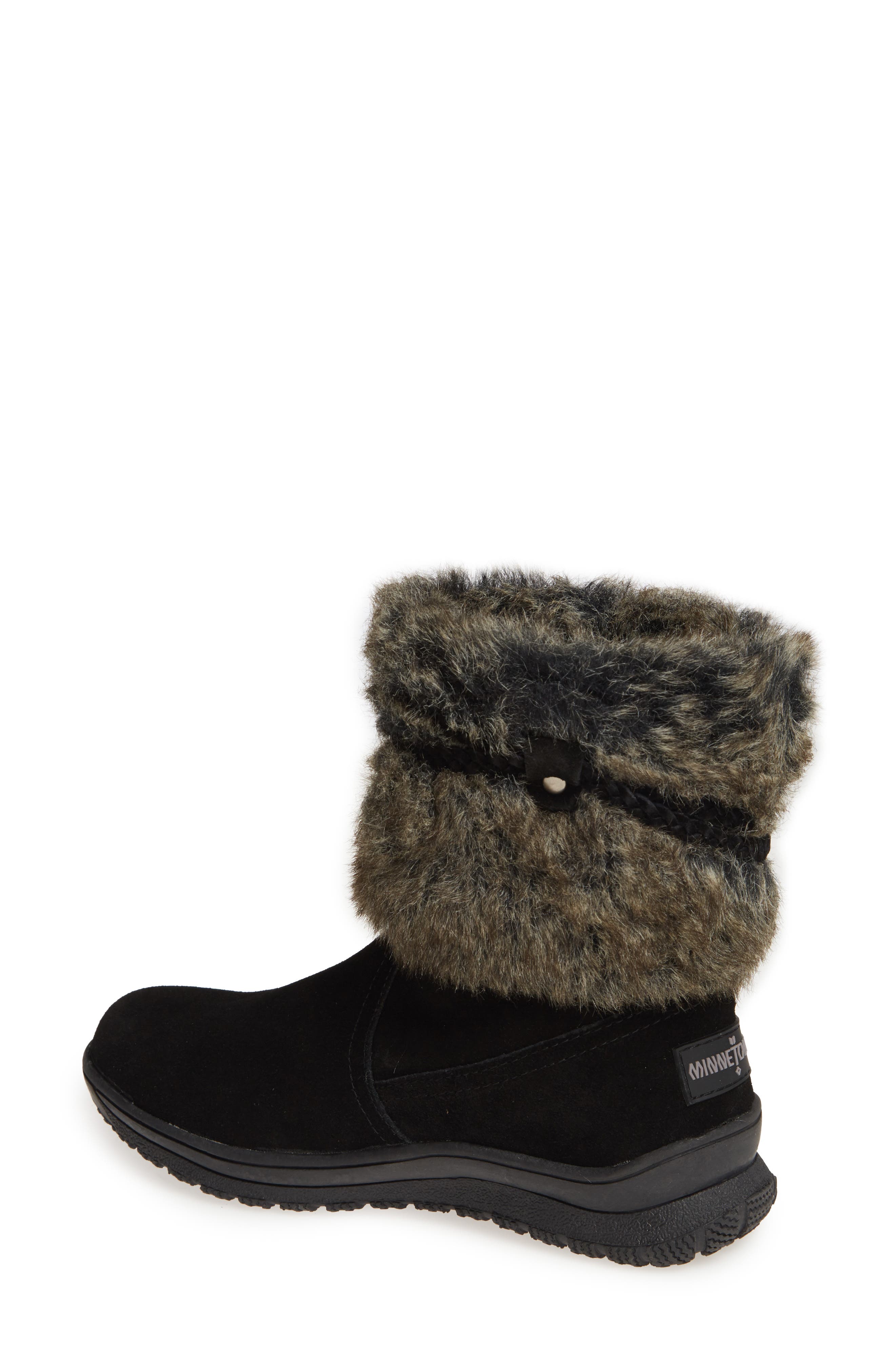 Minnetonka Everett Water Resistant Suede & Faux Fur Boot, Alternate, color, Black Suede/ Faux Fur