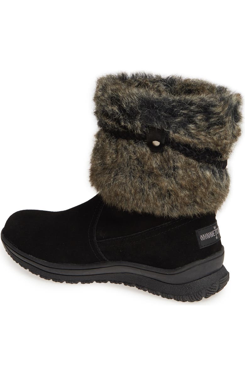Minnetonka Everett Water Resistant Suede & Faux Fur Boot, Alternate, color, Black Suede/ Faux Fur