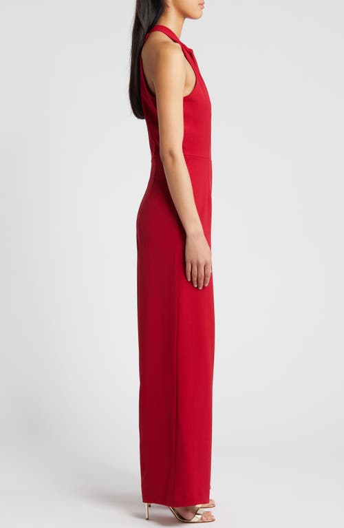 Julia Jordan Halter Neck Wide Leg Jumpsuit In Burgundy