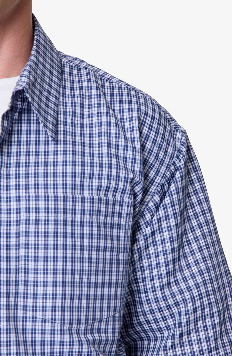 mnml Crispy Oversize Check Short Sleeve Cotton Poplin Button-Up Overshirt, Alternate, color, Blue
