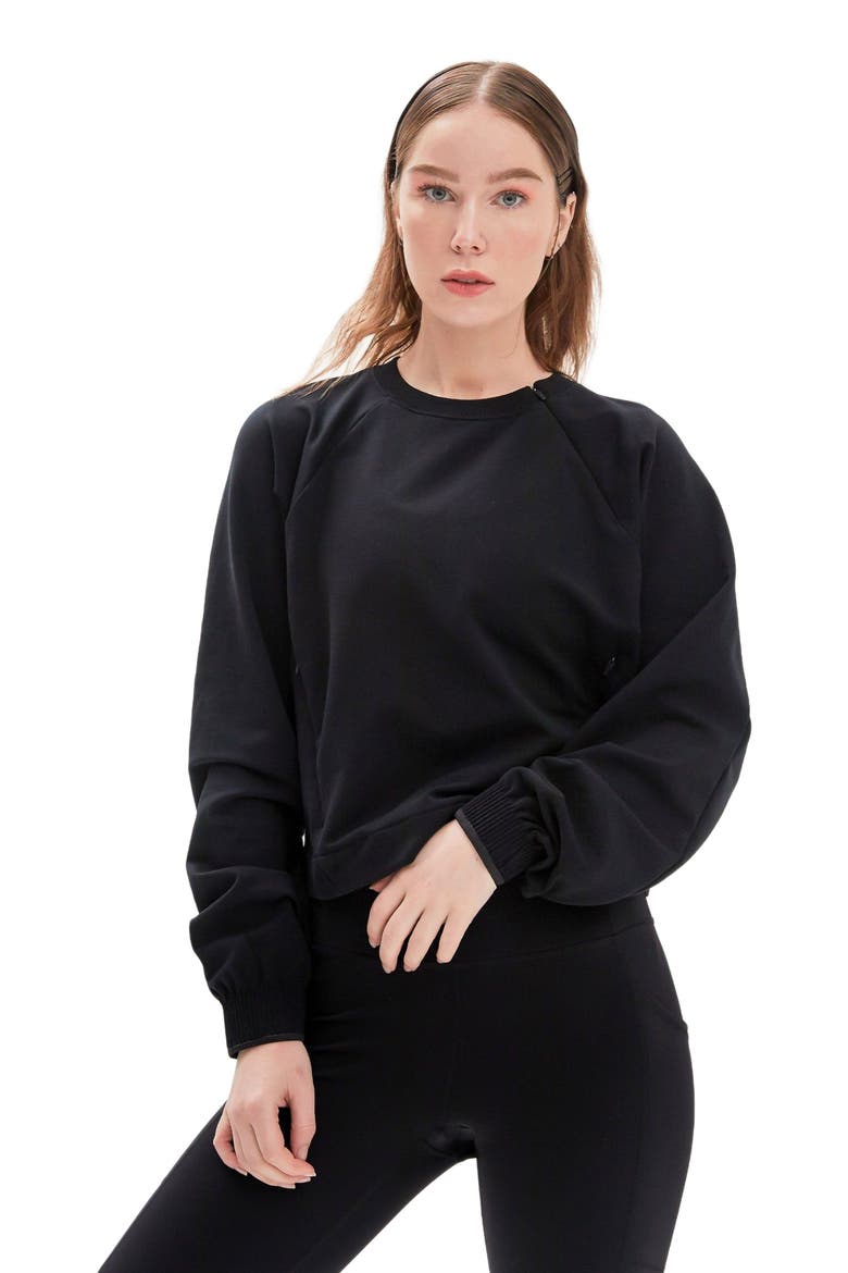 City Zip Crop Crewneck Sweatshirt, Main, color, Black