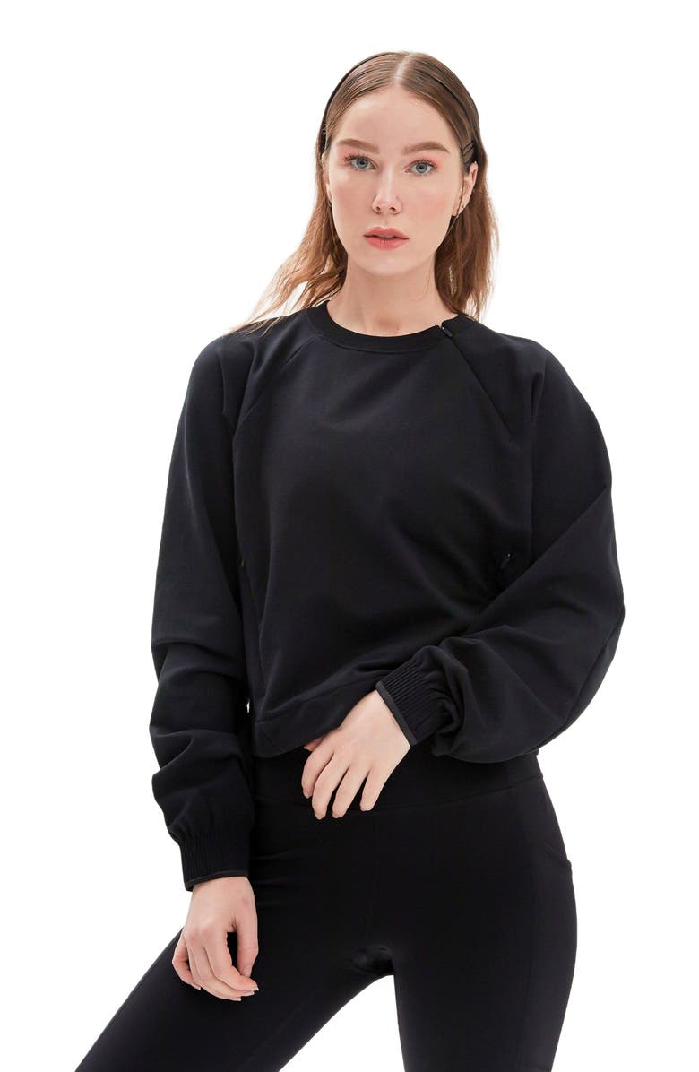 Rebody Active City Zip Crop Crewneck Sweatshirt, Main, color, Black