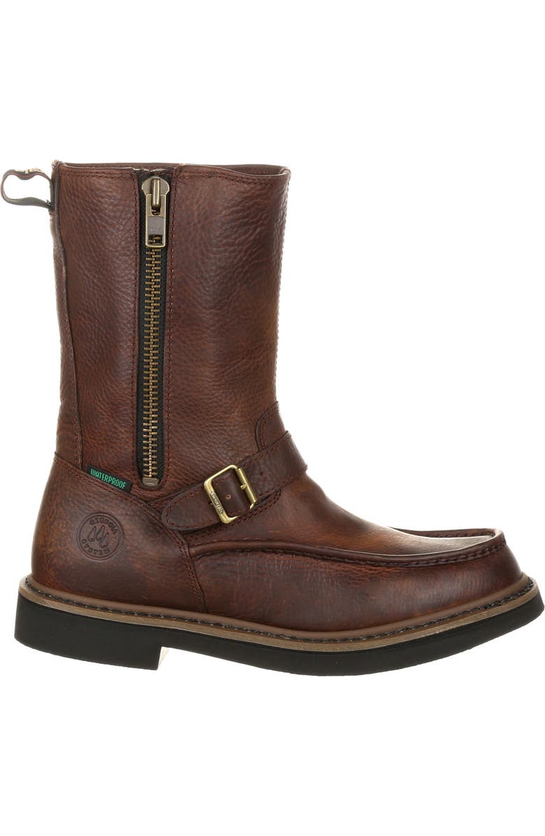 Georgia Boot Side Zip Waterproof Work Wellington, Main, color, Brown