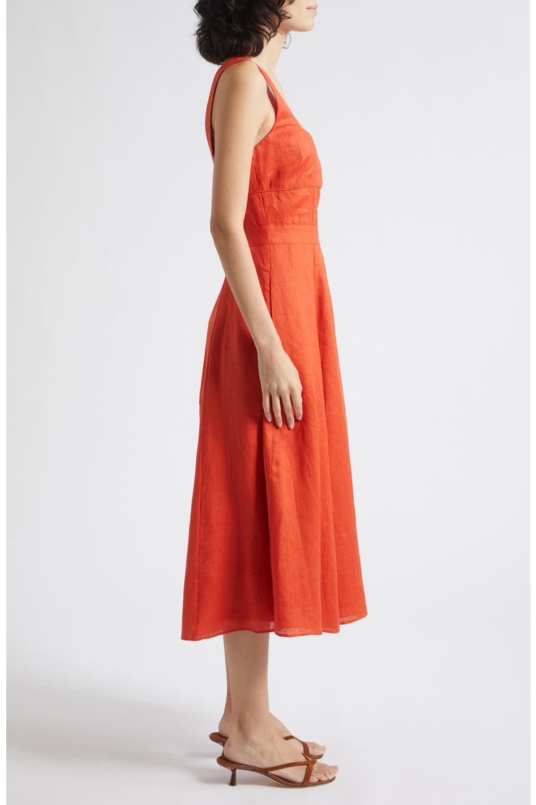 Dorethea Sleeveless Linen Midi Dress, Alternate, color, CORAL ORANGE