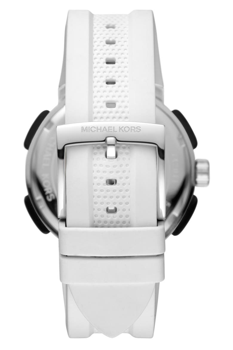 MICHAEL Michael Kors Sidney Multifunction Faux Leather Strap Watch, 42mm, Alternate, color, WHITE
