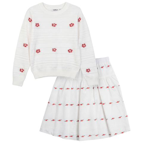 Floral Jacquard Sweater and Elastic Waist Skirt Two Piece Set