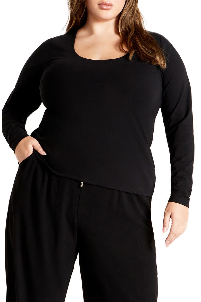 Liz Scoop Neck Jersey Top, Main, color, BLACK