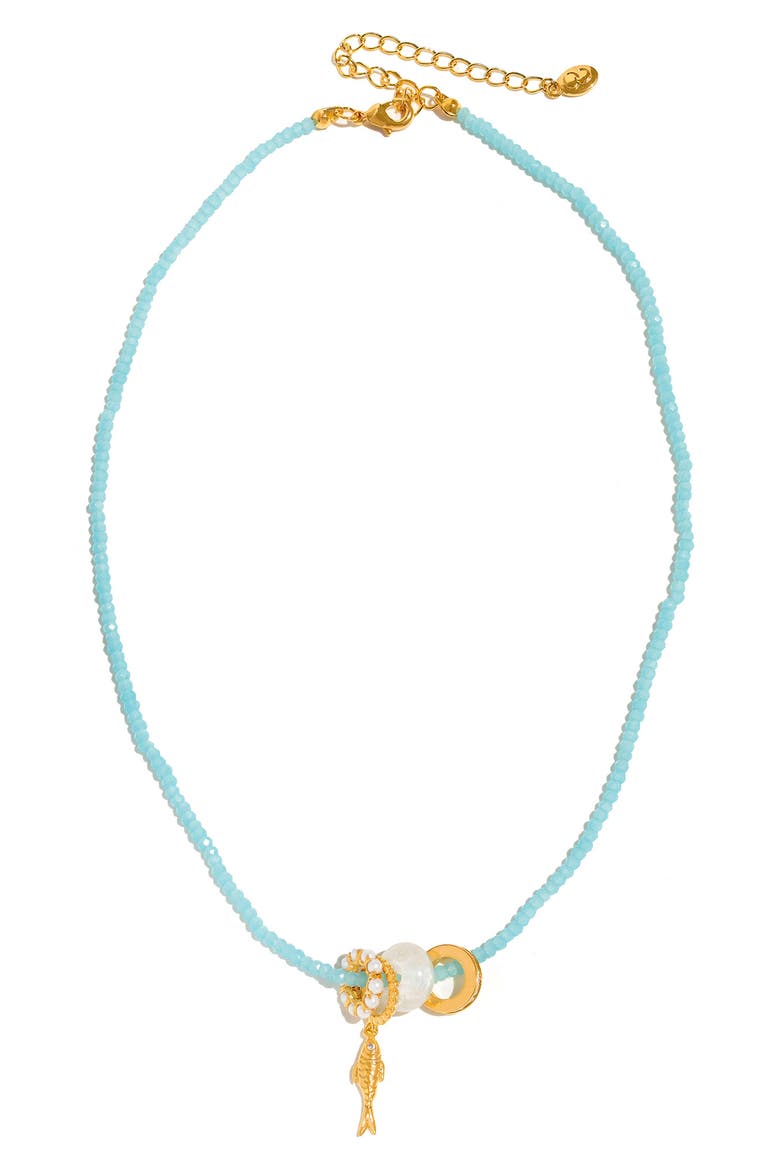 Fish Beaded Pendant Necklace, Main, color, GOLD