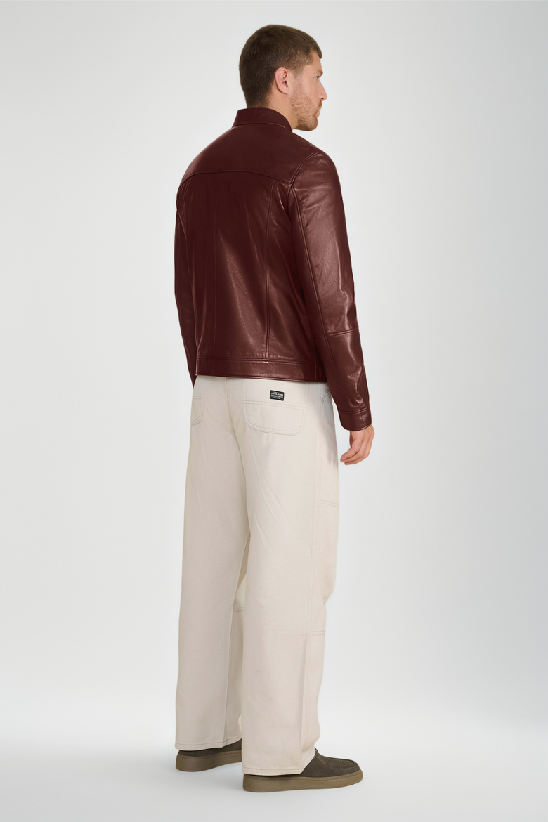 Otis Racer Leather Jacket, Alternate, color, Burgundy