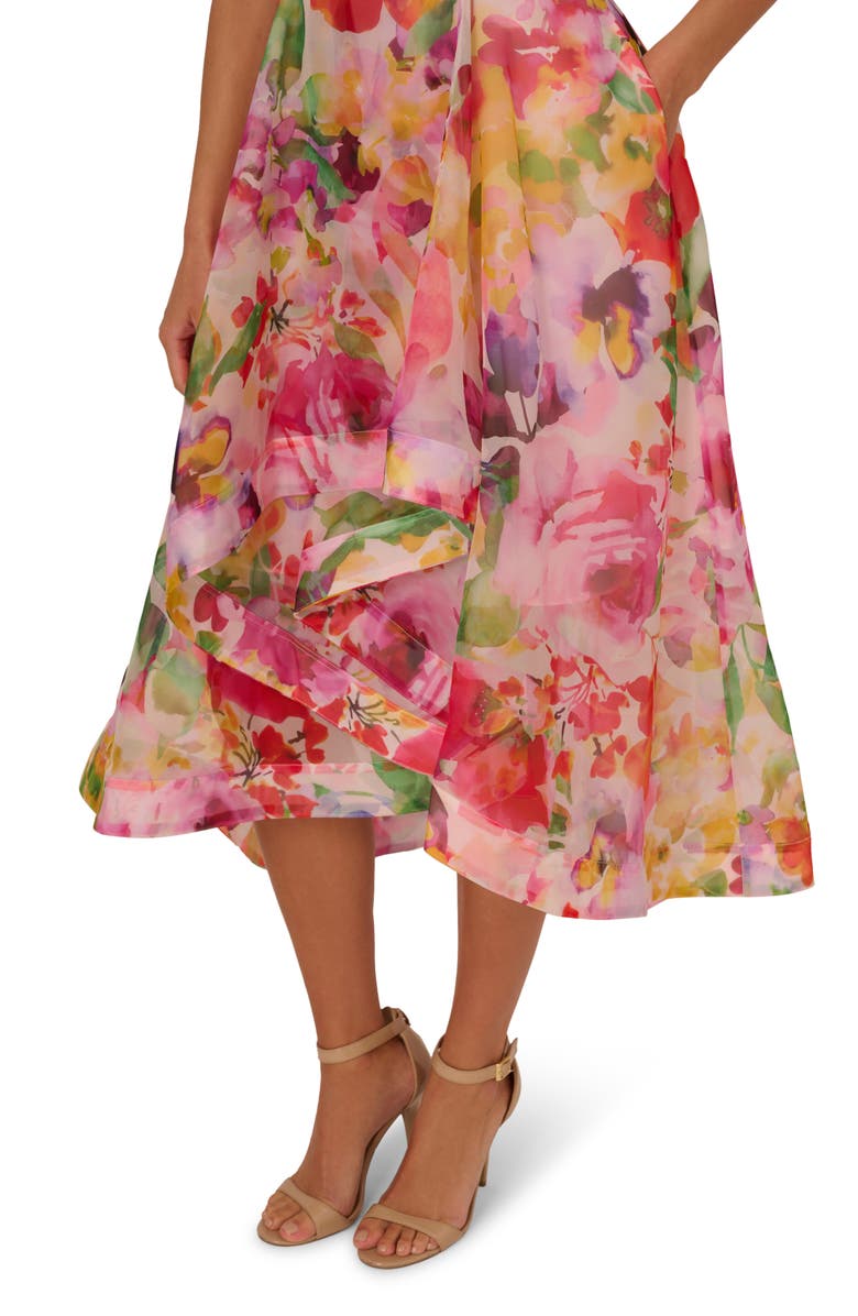 Adrianna Papell Floral High-Low Fit & Flare Dress, Alternate, color, Pink Multi