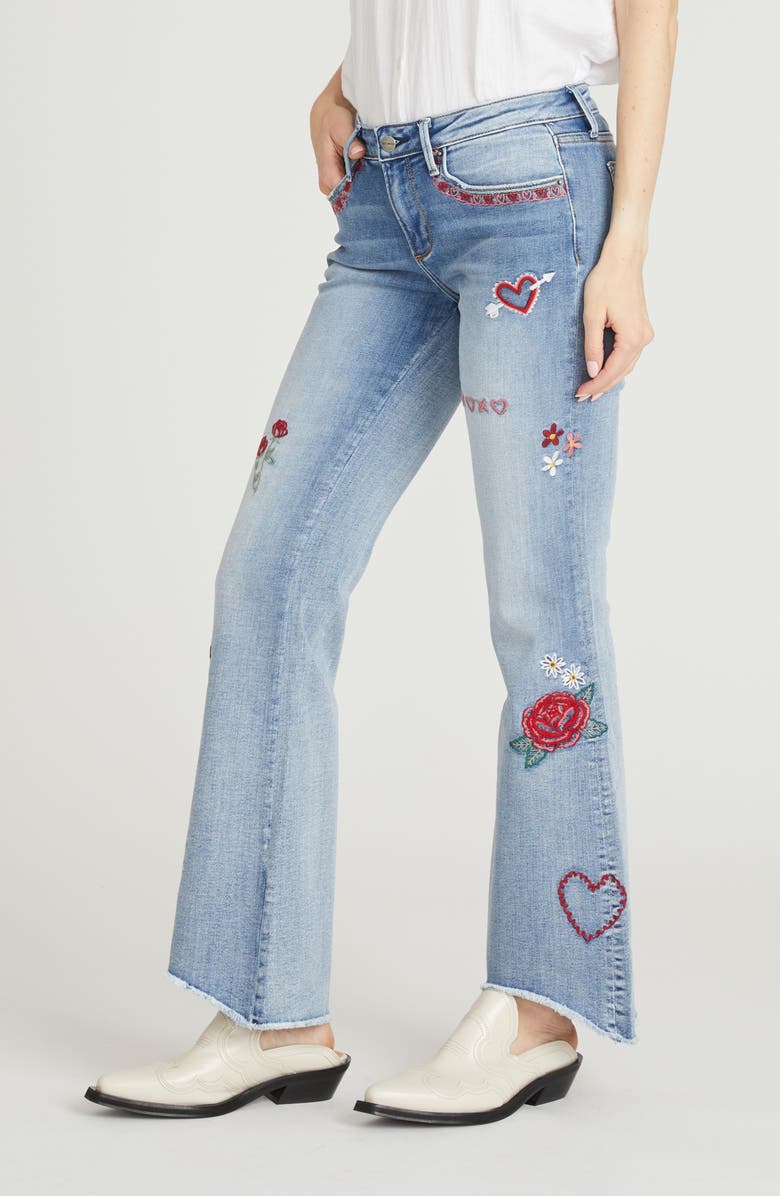 Driftwood Eva Love Letters Embroidered Flare Jeans, Alternate, color, Light Wash
