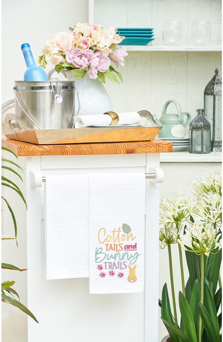 C&F Home "Cotton Tails & Bunny Trails" Easter Rabbit Embroidered Cotton Waffle Weave Kitchen Dishtowel, Alternate, color, White