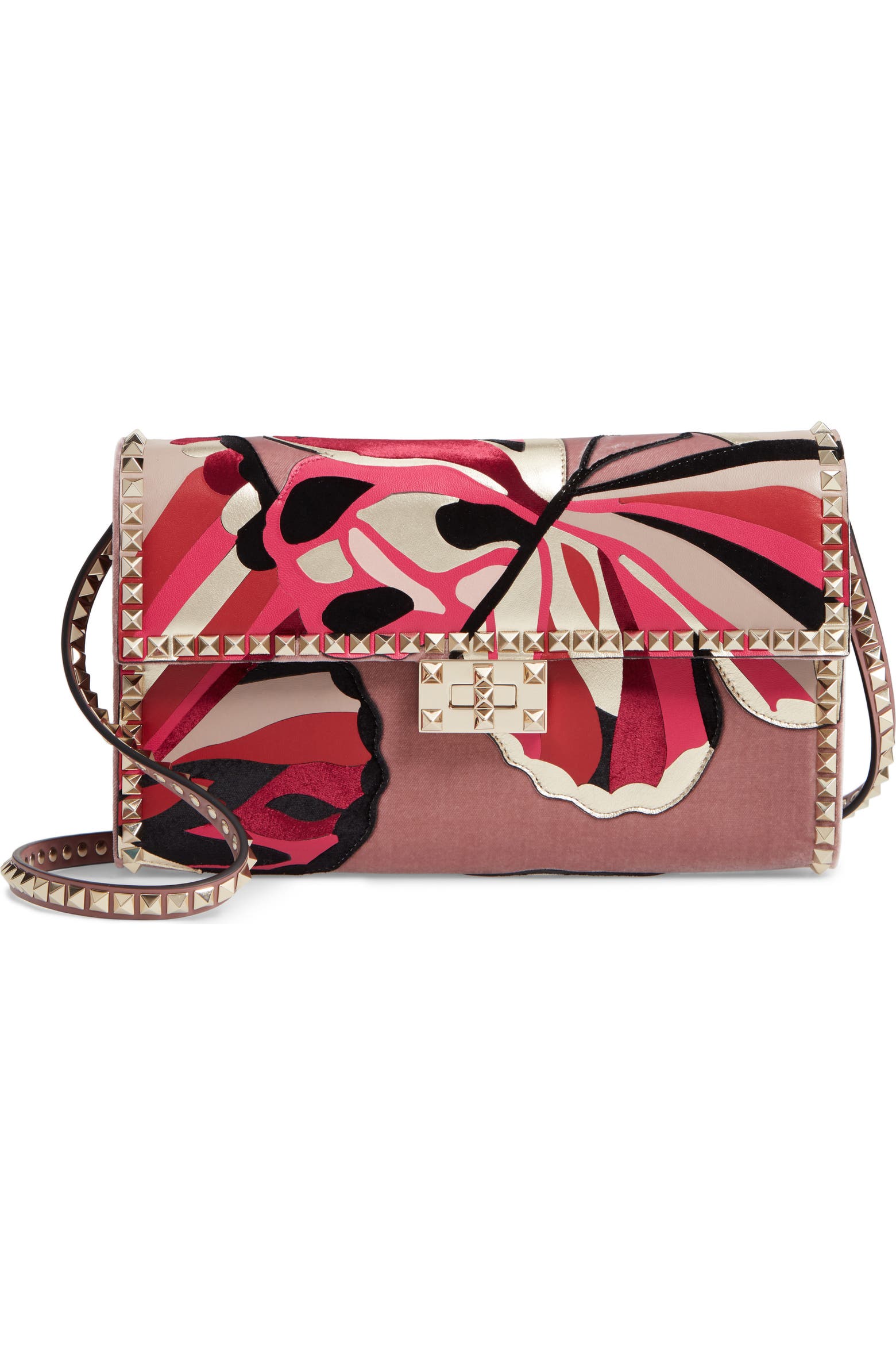 Patchwork Interrior Valentino Garavani Patchwork Butterfly Leather & Textile Shoulder Bag ...
