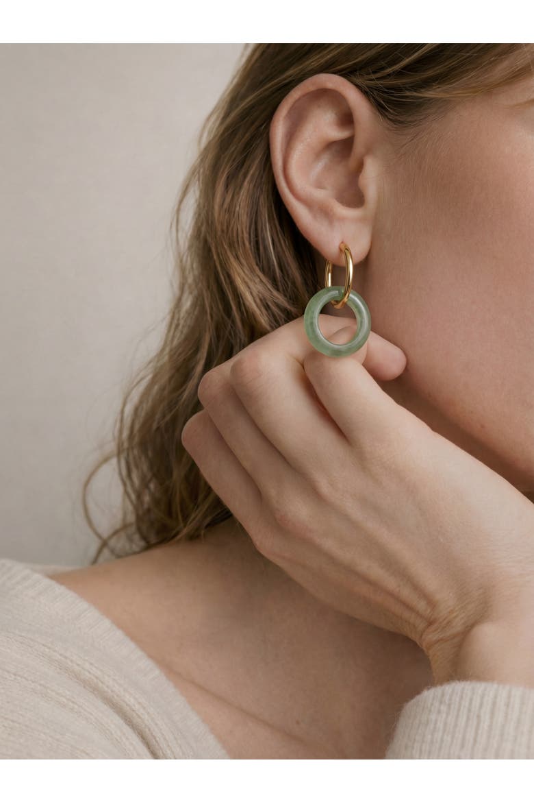 Amelie skinny Green jade stone hoop earrings, Alternate, color, Light green