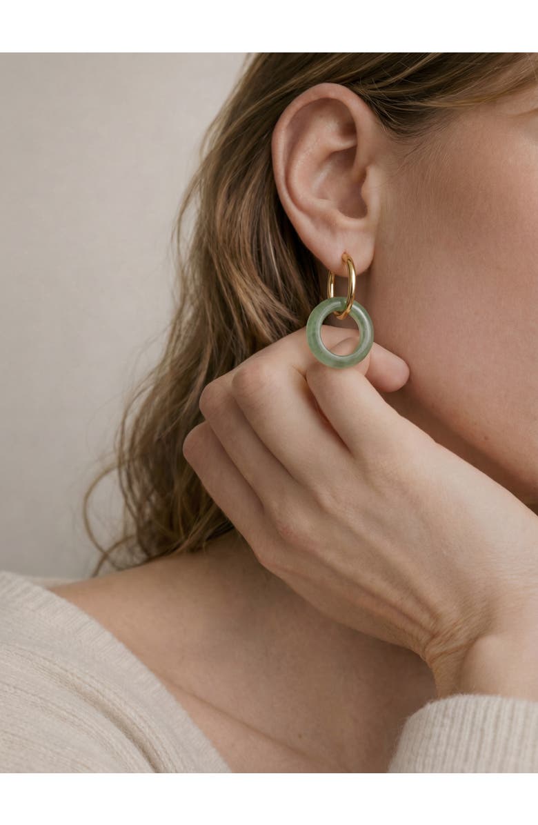 seree Amelie skinny Green jade stone hoop earrings, Alternate, color, Light Green