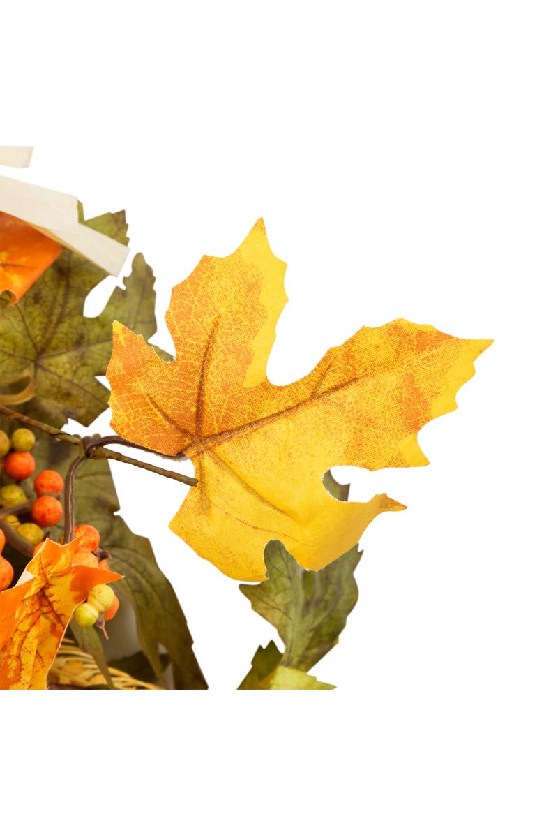 Northlight Velvet Pumpkins and Wheat Artificial Fall Harvest Wreath - 24", Alternate, color, Orange