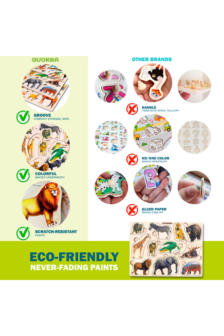 3xSET Montessori Wooden Puzzles for Toddlers, Alternate, color, Realistic animals