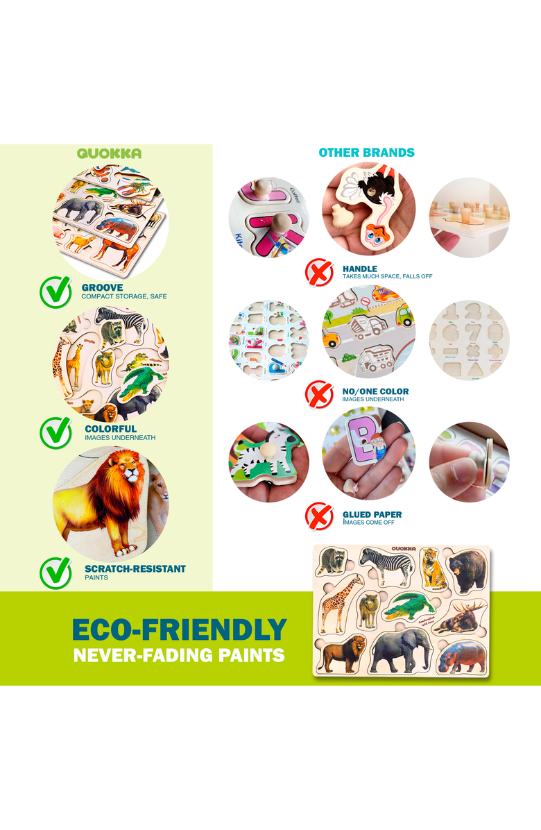 Quokka 3xSET Montessori Wooden Puzzles for Toddlers 1-3 - Educational Toy for Fine Motor Skills, Alternate, color, Realistic Animals