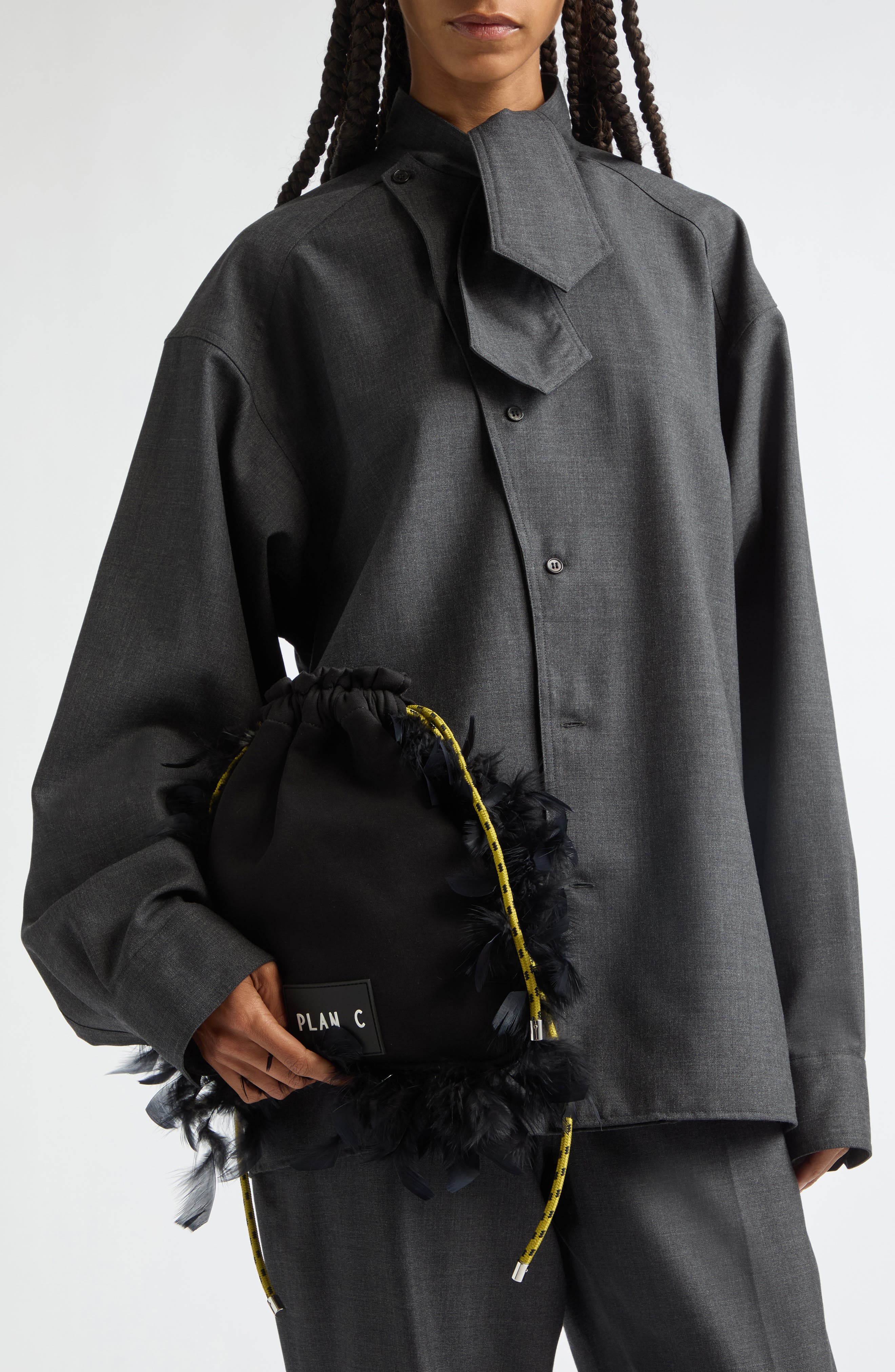 Feather Bucket Bag, Alternate, color, BLACK