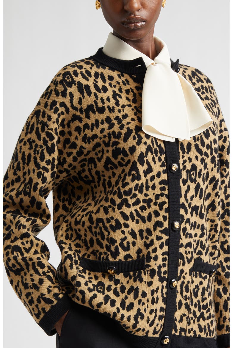 Leopard Jacquard Wool Cardigan, Alternate, color, AN2 ANIMALIER