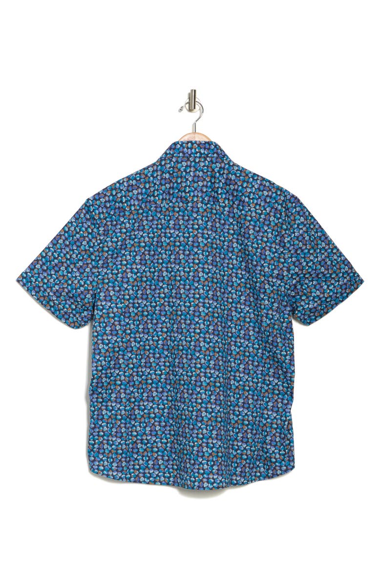 SOUL OF LONDON Palm Print Stretch Cotton Short Sleeve Button-Up Shirt, Alternate, color, Navy