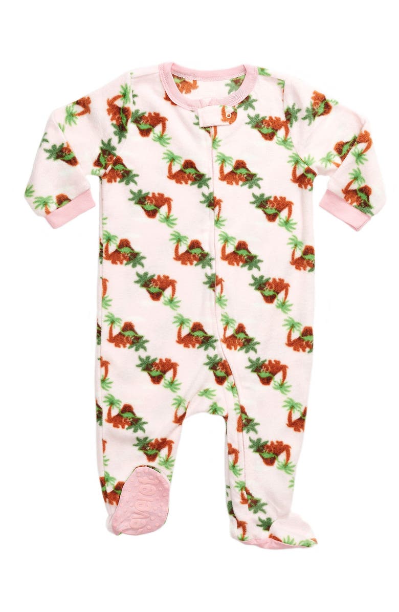 Leveret Pink Dinosaur Footed Fleece Pajama, Main, color, 