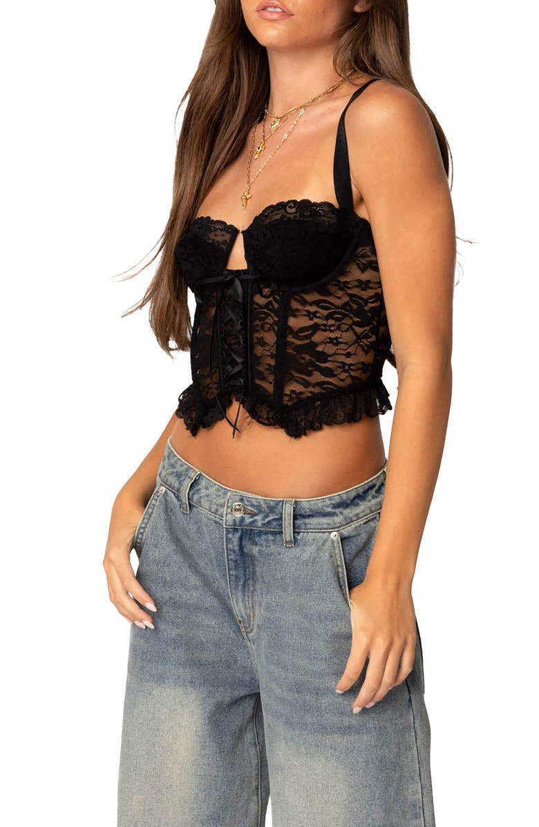 EDIKTED Josslyn Lace Corset Top, Alternate, color, Black