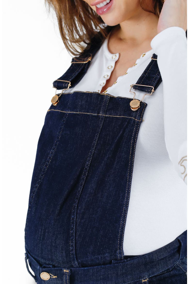 Sharon denim maternity overalls, Alternate, color, DARK BLUE