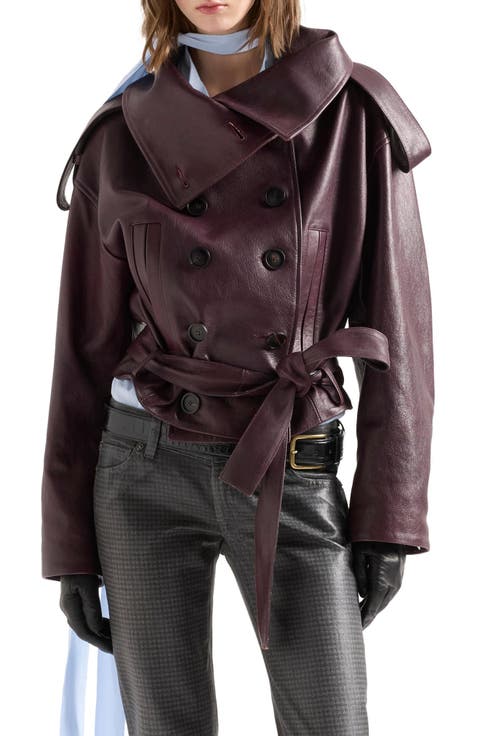 Double Breasted High Neck Leather Jacket