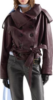 7 For All Mankind Double Breasted High Neck Leather Jacket