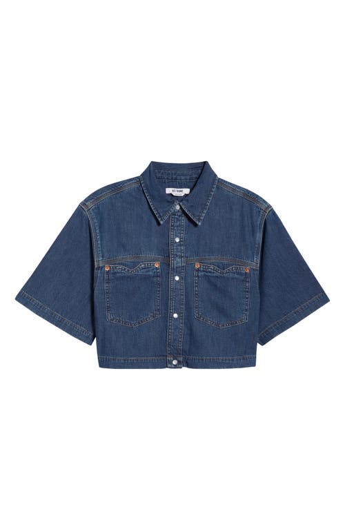 Re/done Oversize Crop Denim Button-up Shirt In Blue