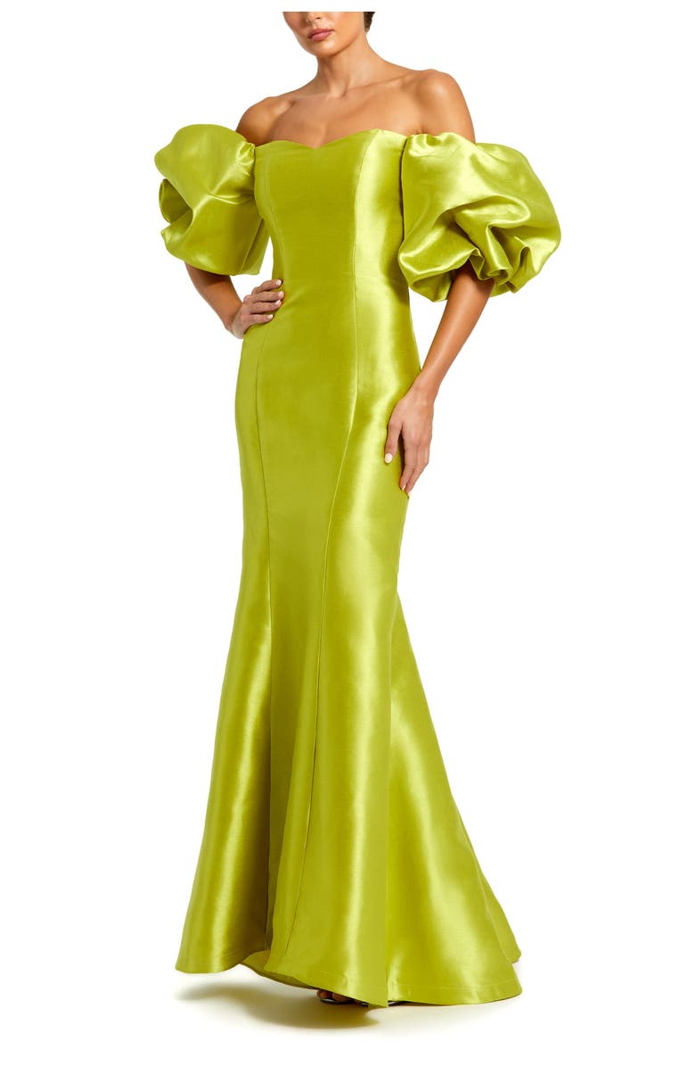 Mac Duggal Sweetheart Off The Shoulder Puff Sleeve Gown, Main, color, Chartreuse