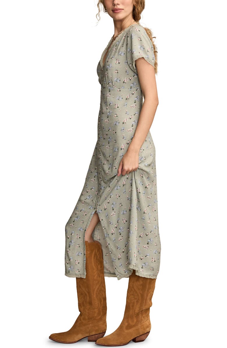 Lucky Brand Simone Floral Lace Trim Midi Dress, Alternate, color,