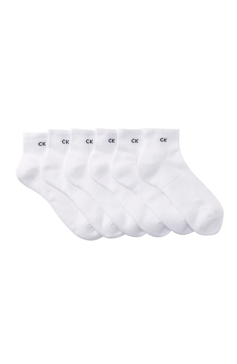 Calvin Klein Basic Sport Quarter Crew Socks - Pack of 6, Main, color, White