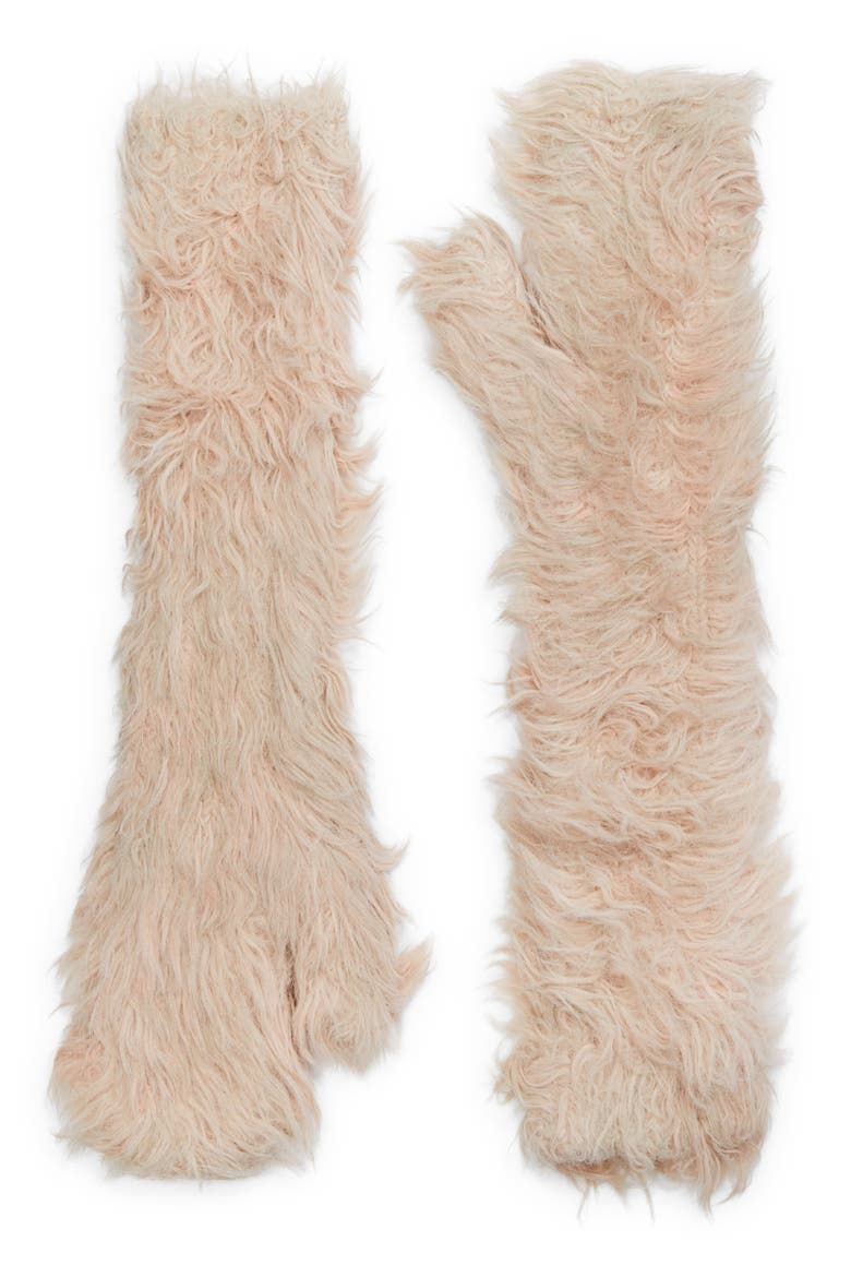 Fluffy Long Mittens, Main, color, BEIGE