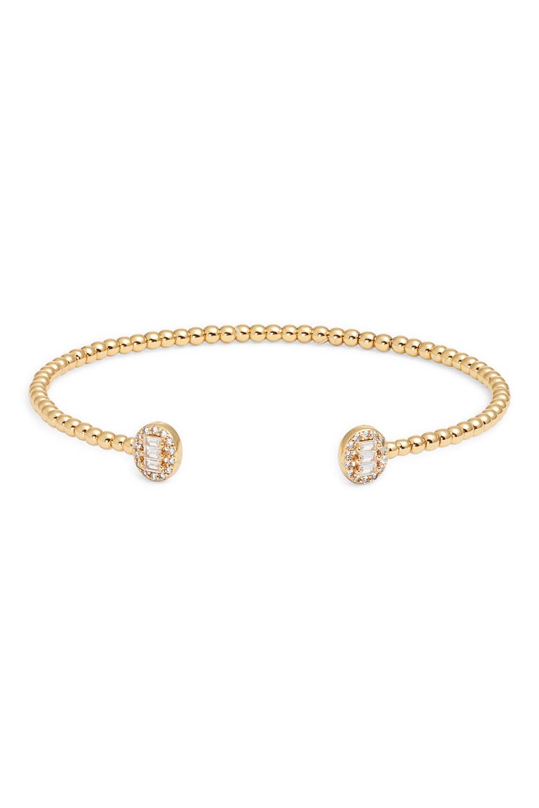 Cubic Zirconia Accent Shot Bead Cuff Bracelet, Main, color, CLEAR- GOLD