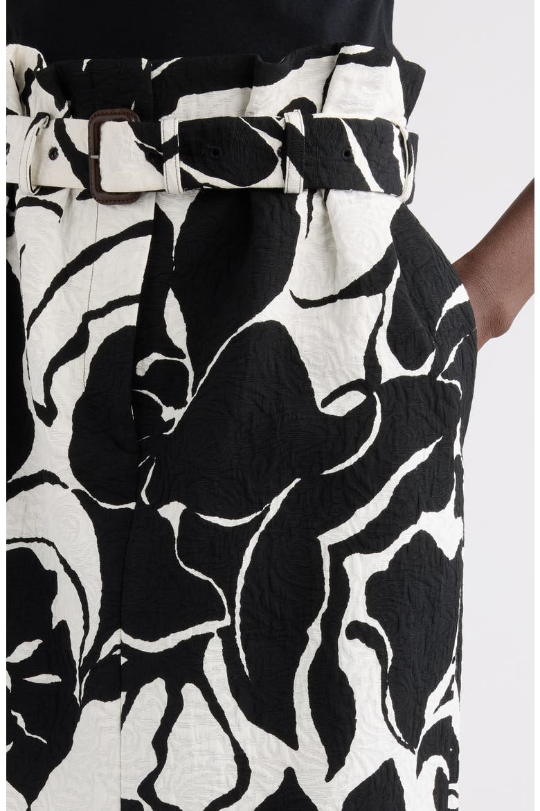 Print Jacquard Belted Paperbag Waist Skirt, Alternate, color, BLACK