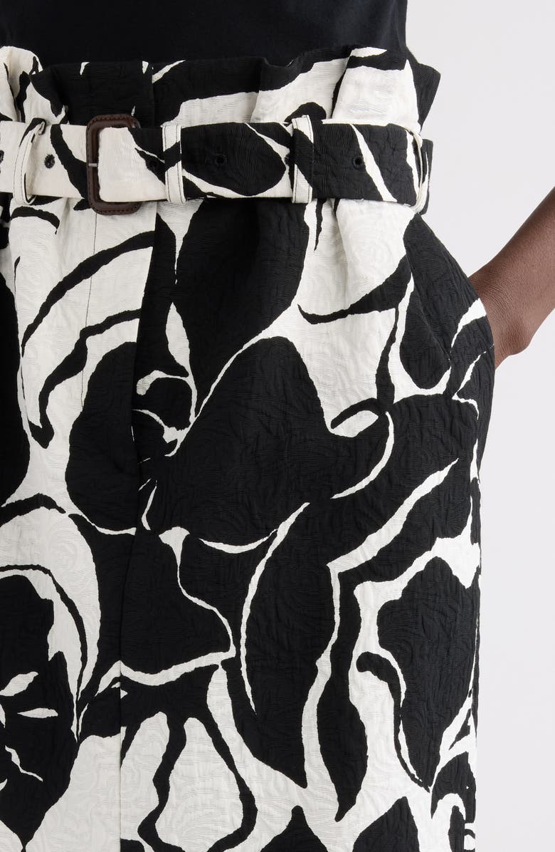 Dries Van Noten Print Jacquard Belted Paperbag Waist Skirt, Alternate, color, Black