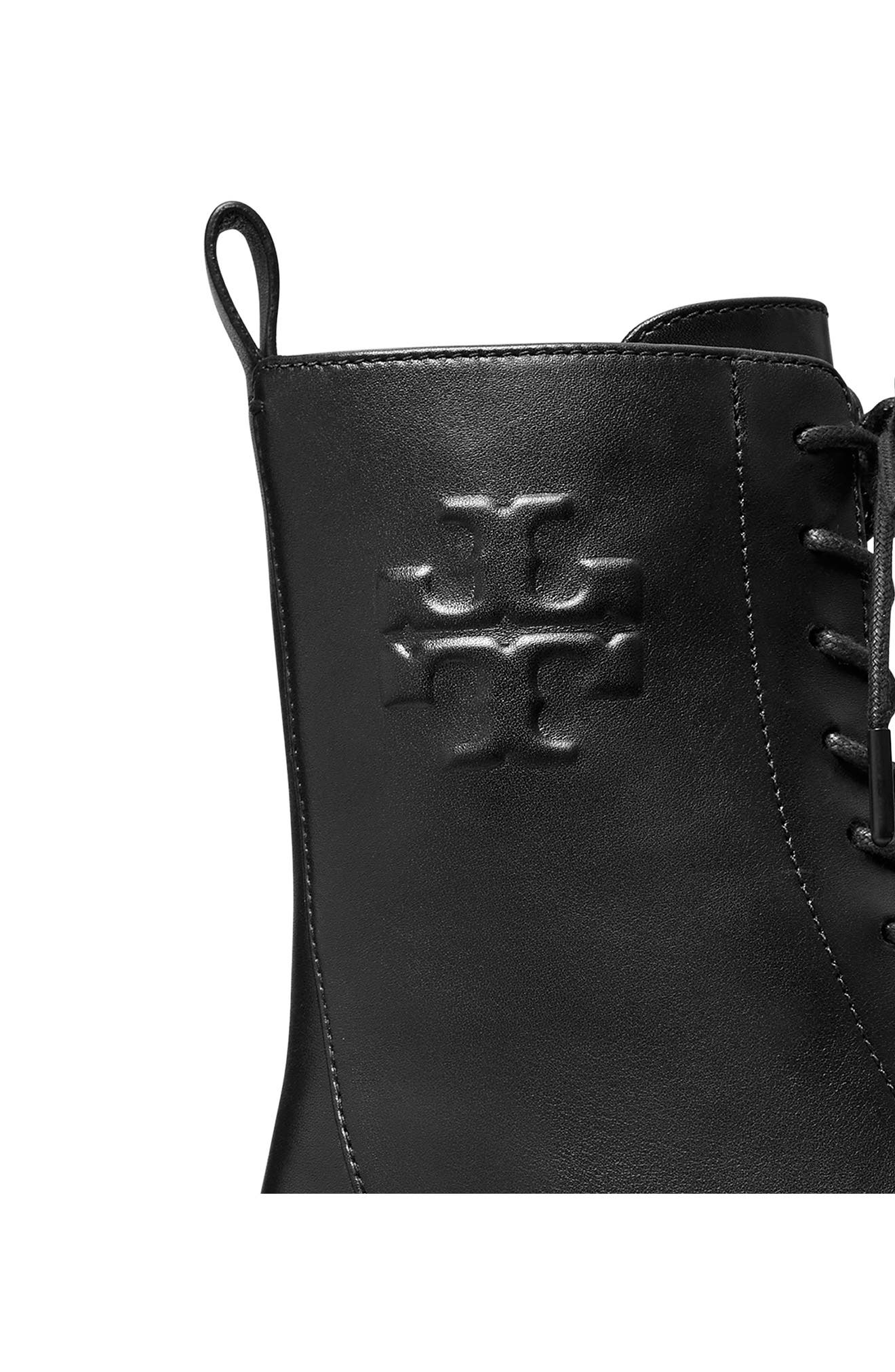 Tory Burch Double-T Croc Embossed Combat Boot, Alternate, color, Perfect Black