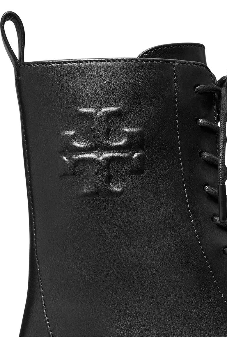 Tory Burch Double-T Croc Embossed Combat Boot, Alternate, color, Perfect Black