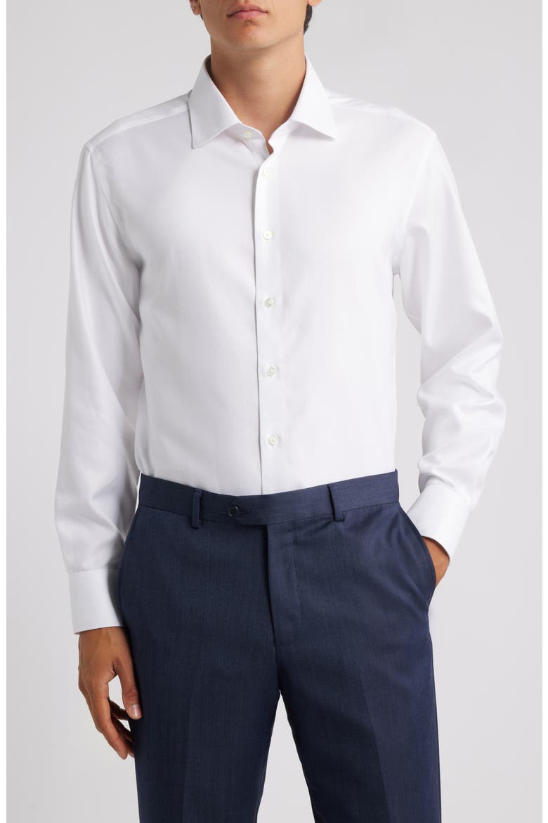 Royal Twill Slim Fit Solid Non-Iron Cotton Dress Shirt, Main, color, WHITE