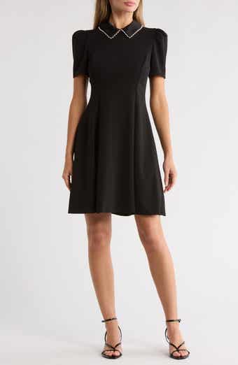KARL LAGERFELD PARIS Faux Pearl Embellished Collar A-Line Dress
