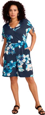 Roaman's Plus Size Stretch Knit Faux Wrap Sleeve Romper
