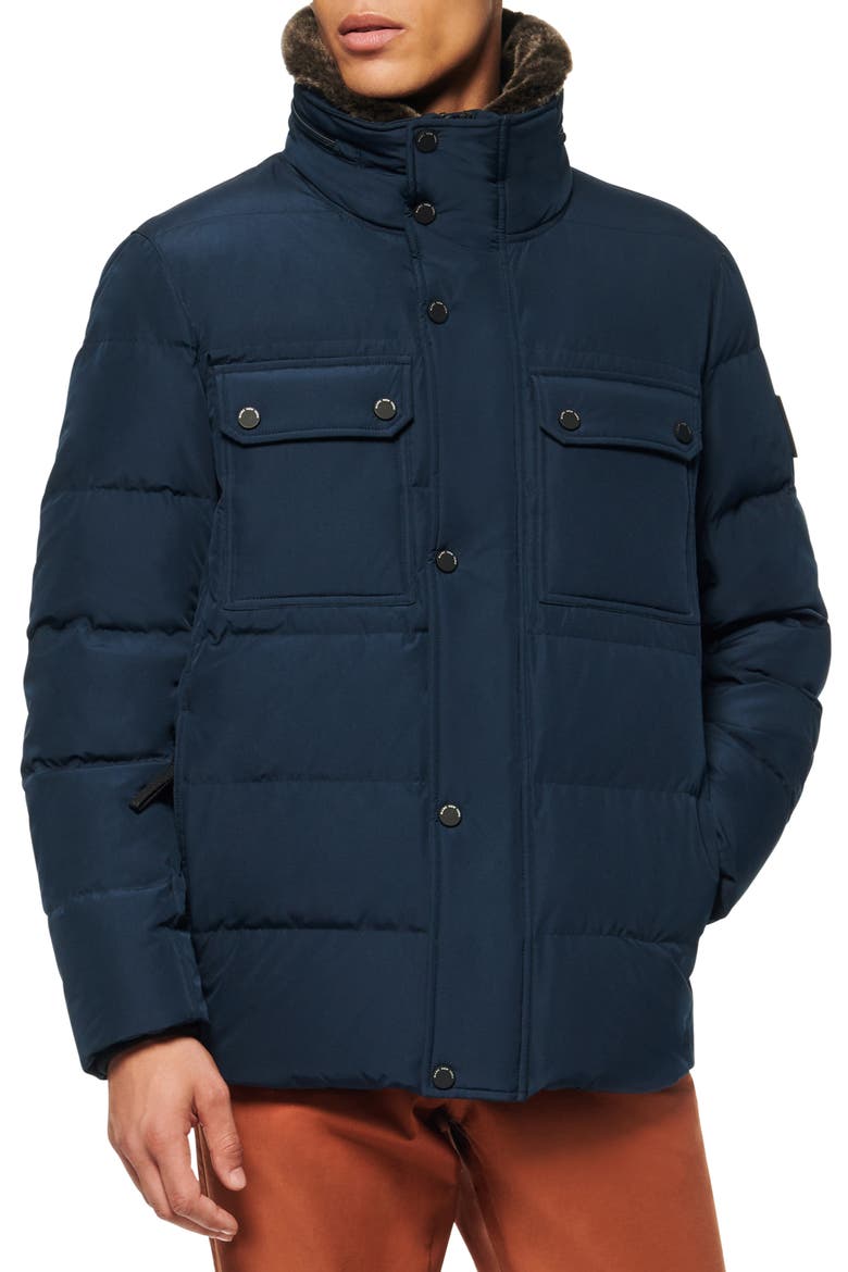 Godwin Water Resistant Puffer Coat with Faux Fur Collar, Main, color, INK