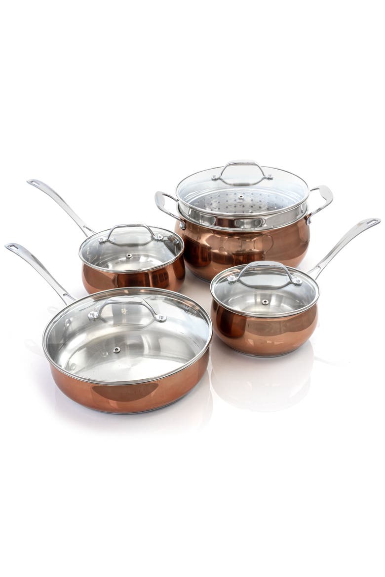 Carabello 9 Piece Stainless Steel Cookware Combo Set, Main, color, Copper