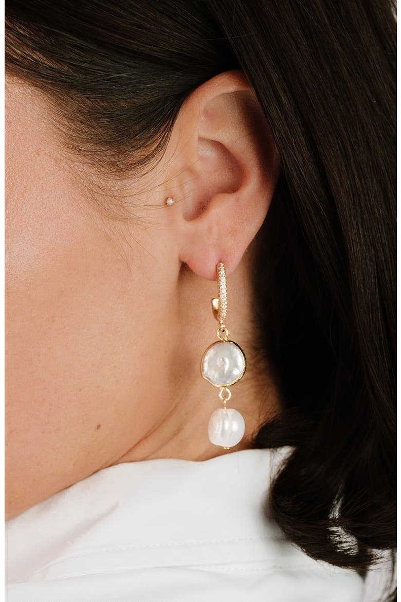 Cultured Freshwater Pearl Drop Huggie Hoop Earrings, Alternate, color, GOLD