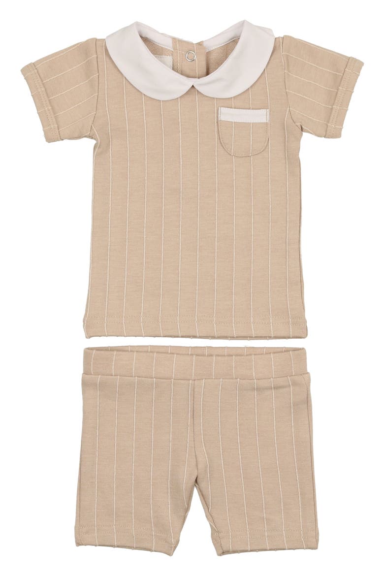 Raised Stripe Short Sleeve Top & Shorts Set, Main, color, BEIGE